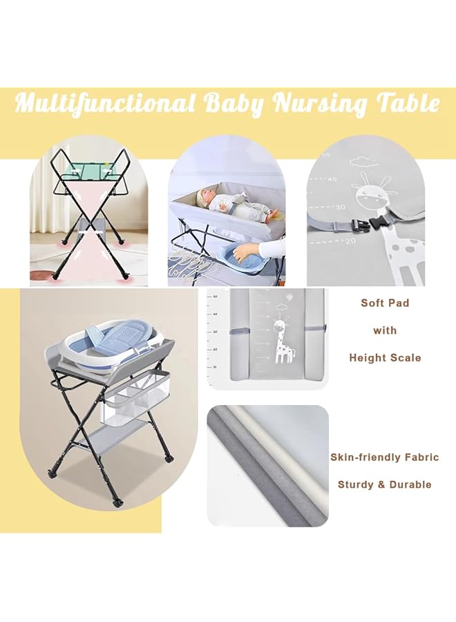 DMG TECH Portable Baby Changing Table Waterproof Diaper Changing Table With Wheels Adjustable Height Folding Diaper Station With Safety Belt Large Storage Racks For Newborn Baby And Infant - Image 3
