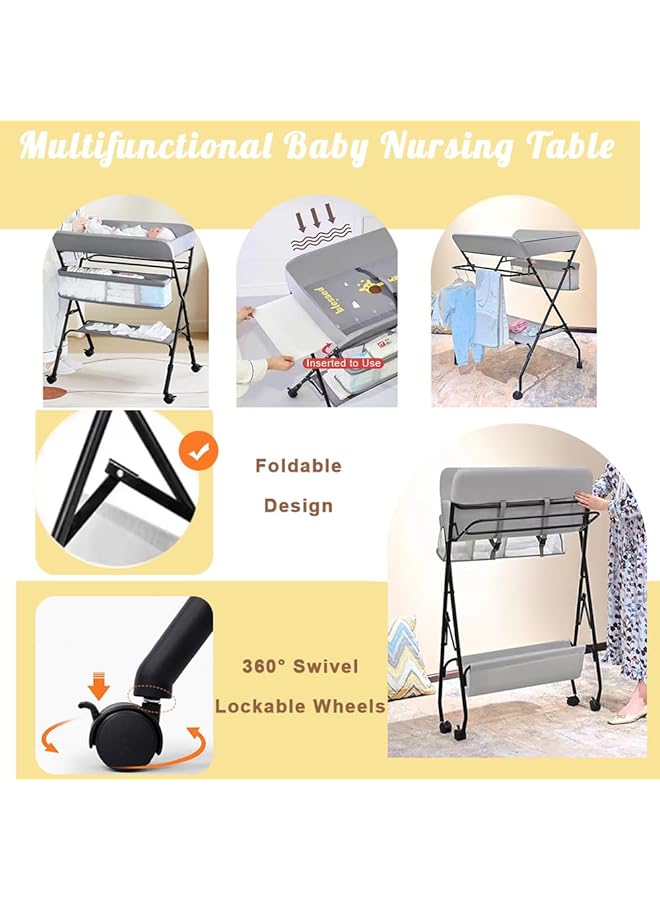 DMG TECH Portable Baby Changing Table Waterproof Diaper Changing Table With Wheels Adjustable Height Folding Diaper Station With Safety Belt Large Storage Racks For Newborn Baby And Infant - Image 5