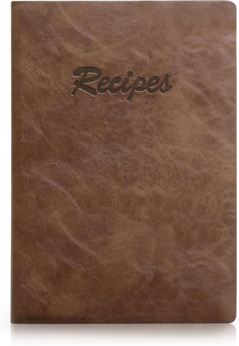 Dahey Recipe Book to Write in Your Own Recipes, Blank Hardcover Cookbook with Pocket, Personalized Family Recipe Journal Notebook to Organize Recipes for Men, Leather Cover and 80 Recipes, Brown - Image 1