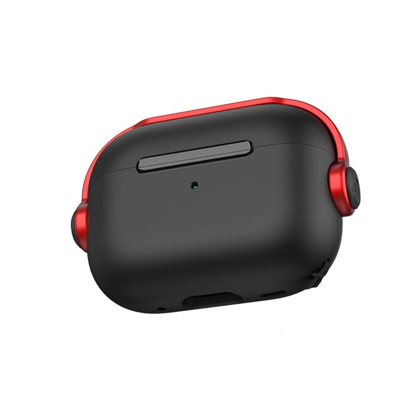 غطاية حالة امتصاص الصدمات ذات درجة عسكرية لسماعات Airpods من الجيل الرابع مع سلسلة مفاتيح باللون الأحمر والأسود - Image 4