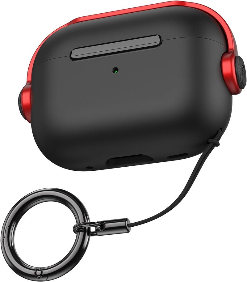 غطاية حالة امتصاص الصدمات ذات درجة عسكرية لسماعات Airpods من الجيل الرابع مع سلسلة مفاتيح باللون الأحمر والأسود - Image 1