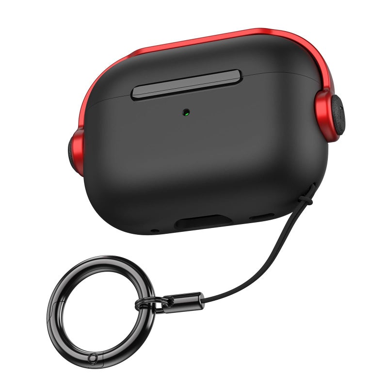 غطاية حالة امتصاص الصدمات ذات درجة عسكرية لسماعات Airpods من الجيل الرابع مع سلسلة مفاتيح باللون الأحمر والأسود - Image 2