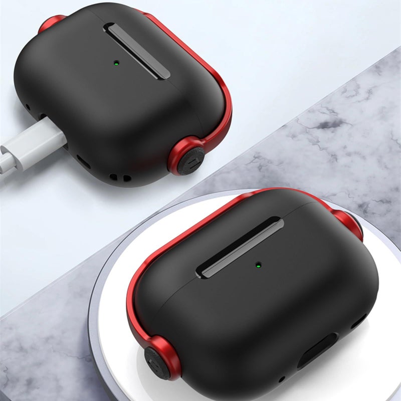 غطاية حالة امتصاص الصدمات ذات درجة عسكرية لسماعات Airpods من الجيل الرابع مع سلسلة مفاتيح باللون الأحمر والأسود - Image 5