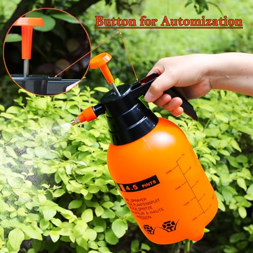 MRPAPA 2 Pack Handheld Pump Sprayer, Garden Pressure Water Spray Bottle with Adjustable Brass Nozzle for Plants (2LOrange-2PCS) - Image 2