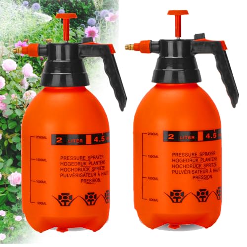 MRPAPA 2 Pack Handheld Pump Sprayer, Garden Pressure Water Spray Bottle with Adjustable Brass Nozzle for Plants (2LOrange-2PCS) - Image 1