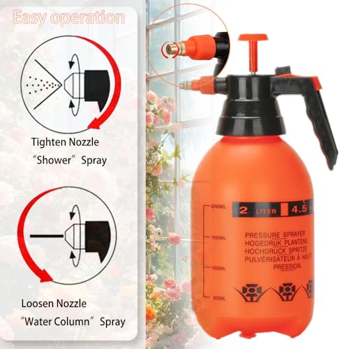 MRPAPA 2 Pack Handheld Pump Sprayer, Garden Pressure Water Spray Bottle with Adjustable Brass Nozzle for Plants (2LOrange-2PCS) - Image 4