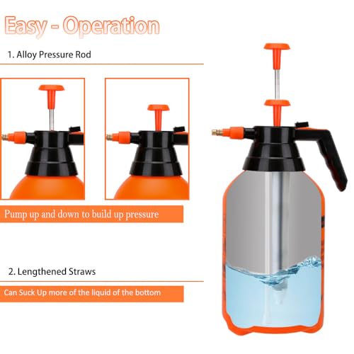MRPAPA 2 Pack Handheld Pump Sprayer, Garden Pressure Water Spray Bottle with Adjustable Brass Nozzle for Plants (2LOrange-2PCS) - Image 5