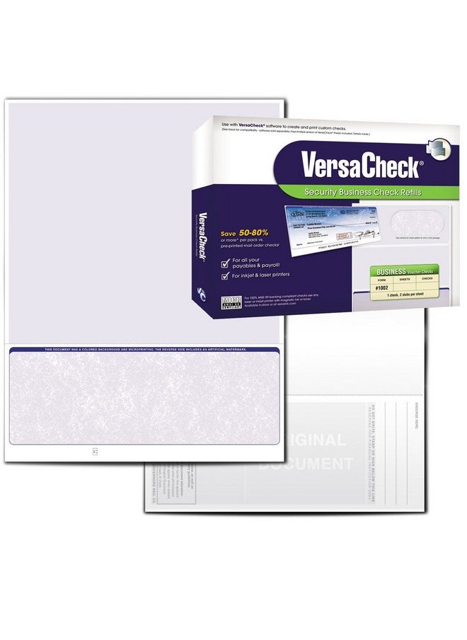 VersaCheck Secure Checks 250 Blank Business Voucher Checks Blue Classic 250 Sheets Form 1002 Check On Bottom  - Image 1
