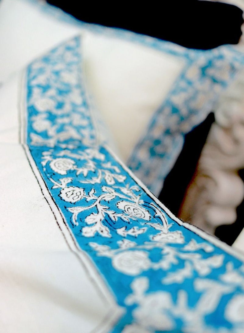 OJARIYA Iris Blue and White Cotton Hand Block Printed Cushion Cover 40 X 40 Cm  - Image 3