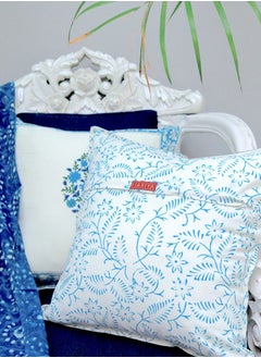 OJARIYA Iris Blue and White Cotton Hand Block Printed Cushion Cover 40 X 40 Cm  - Image 4