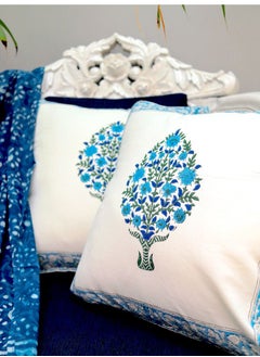 OJARIYA Iris Blue and White Cotton Hand Block Printed Cushion Cover 40 X 40 Cm  - Image 2