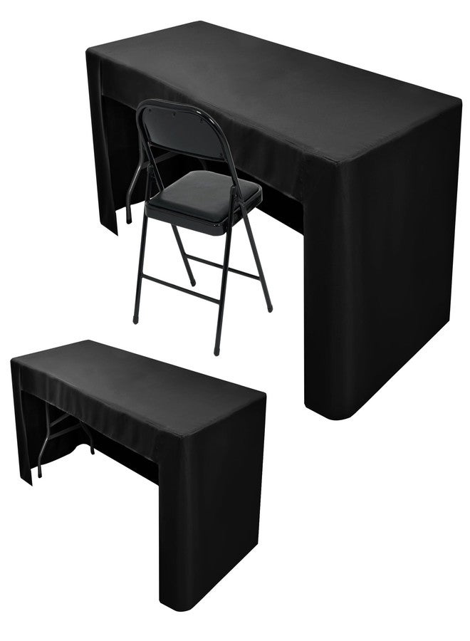 Nasitos 2 Pack Fitted Black Tablecloth for 4 Foot Tables - Open Back Washable Fabric Table Topper for Trade Show, Craft Show, Events, Vendor Booth - Image 1