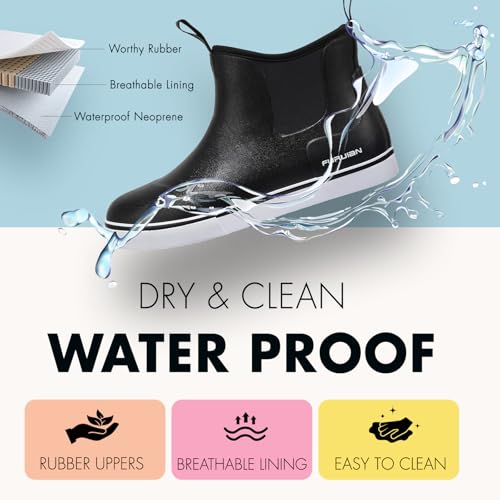 Furuian Women's Deck Boots Ankle Rain Boots Fishing Boots Rubber Waterproof Garden Shoes Slip-Resistant Outdoor Work Shoes,Black,Size 8 - Image 3