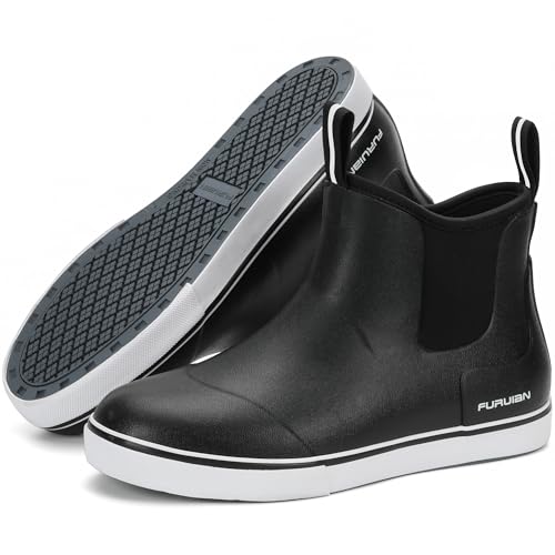 Furuian Women's Deck Boots Ankle Rain Boots Fishing Boots Rubber Waterproof Garden Shoes Slip-Resistant Outdoor Work Shoes,Black,Size 8 - Image 1