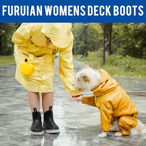 Furuian Women's Deck Boots Ankle Rain Boots Fishing Boots Rubber Waterproof Garden Shoes Slip-Resistant Outdoor Work Shoes,Black,Size 8 - Image 5