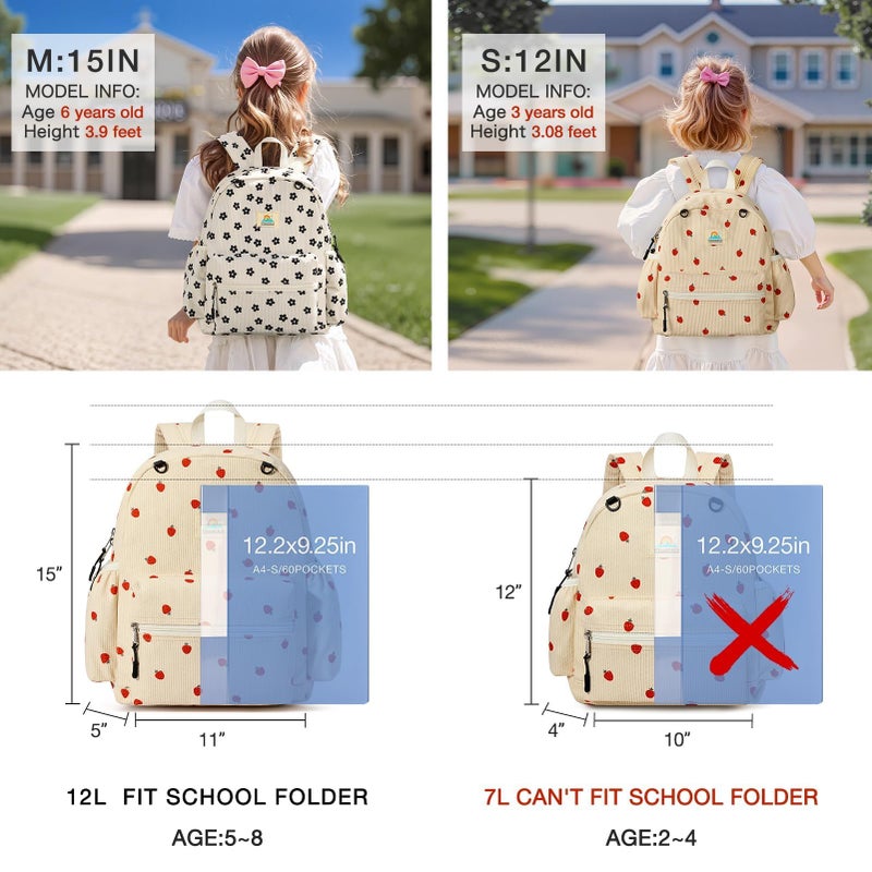 STEAMEDBUN Corduroy Toddler Backpack for Girls 2-4: Kids backpack for Boys Girls - 12 inch Preschool Kindergarten Backpacks - Daisy - Image 2