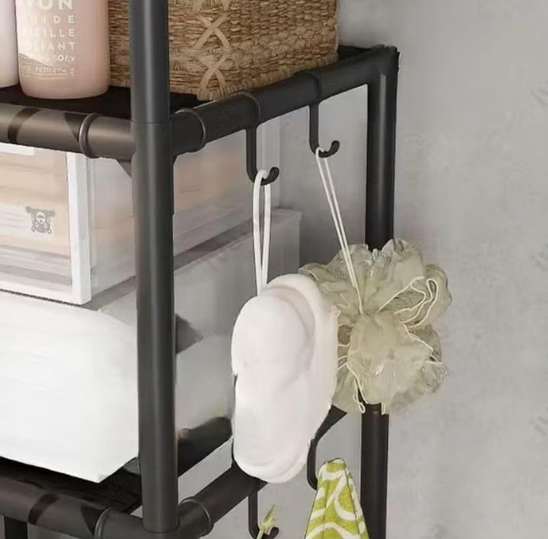 3 Tier Toilet Storage Cabinet - Space Saving, Over-the-Toilet Shelf Organizer for Bathroom Essentials with Rustproof Metal Frame and Plastic Dividers - Image 2