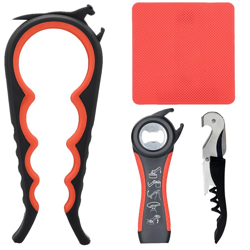 Otstar Latest Jar Opener for Seniors with Arthritis, Weak Hands, Multi-function Bottle Opener with Non Slip Rubber Jar Opener Gripper Pad and Corkscrew Wine Opener - Image 1