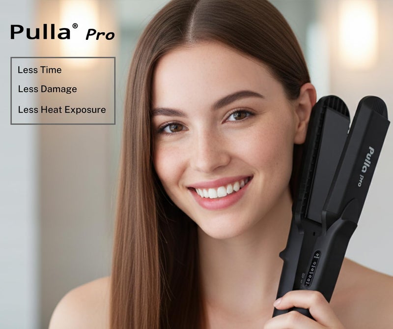 Pulla Hair Straightener and Crimper - 4 in 1 Tourmaline Ceramic Flat and Curling Iron for Hair Styling with Adjustable Temperature - Salon High Heat 320°F - 430°F for All Hair Types - Image 2