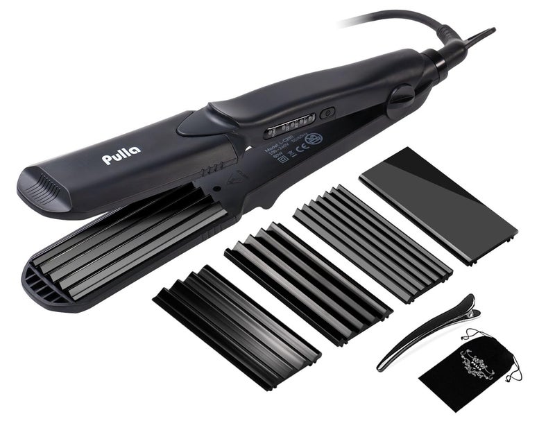 Pulla Hair Straightener and Crimper - 4 in 1 Tourmaline Ceramic Flat and Curling Iron for Hair Styling with Adjustable Temperature - Salon High Heat 320°F - 430°F for All Hair Types - Image 1