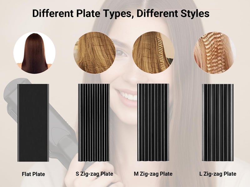 Pulla Hair Straightener and Crimper - 4 in 1 Tourmaline Ceramic Flat and Curling Iron for Hair Styling with Adjustable Temperature - Salon High Heat 320°F - 430°F for All Hair Types - Image 3
