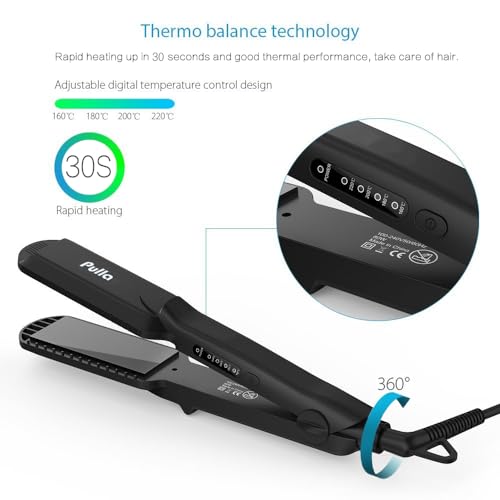 Pulla Hair Straightener and Crimper - 4 in 1 Tourmaline Ceramic Flat and Curling Iron for Hair Styling with Adjustable Temperature - Salon High Heat 320°F - 430°F for All Hair Types - Image 5