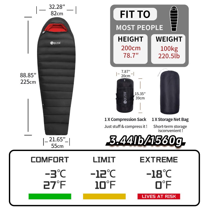 QEZER 0 Degree Down Sleeping Bag for Adults with 650 Fill Power for Cold Weather Lightweight Sleeping Bag - Image 2