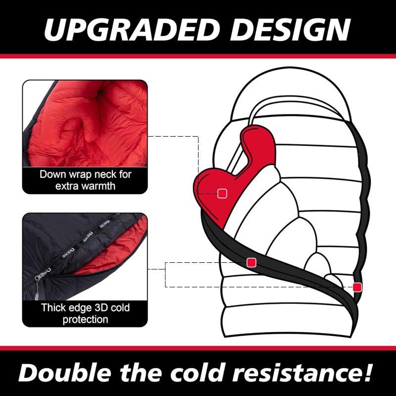 QEZER 0 Degree Down Sleeping Bag for Adults with 650 Fill Power for Cold Weather Lightweight Sleeping Bag - Image 5