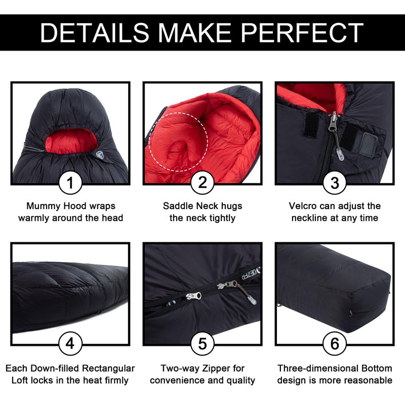 QEZER 0 Degree Down Sleeping Bag for Adults with 650 Fill Power for Cold Weather Lightweight Sleeping Bag - Image 4