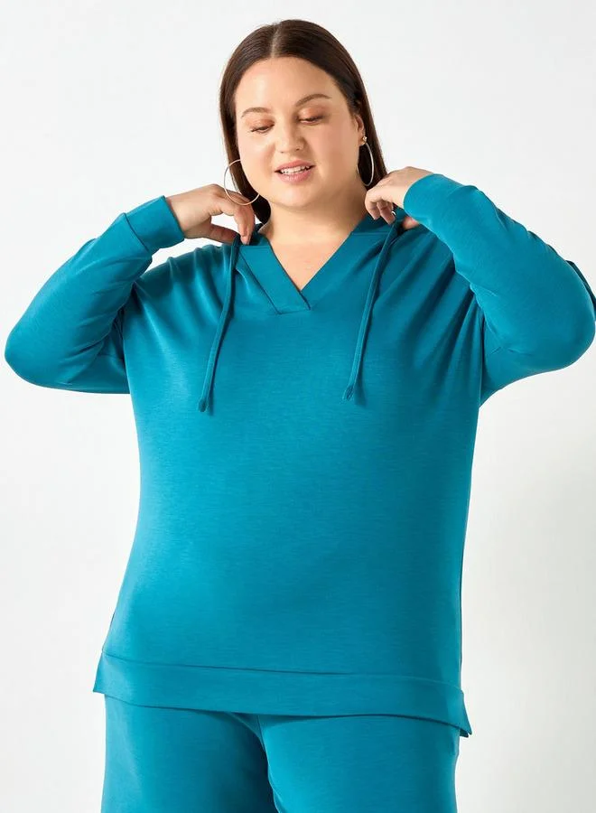 Ulla Popken Plus Size Ulla Popken Hooded Sweatshirt with Long Sleeves