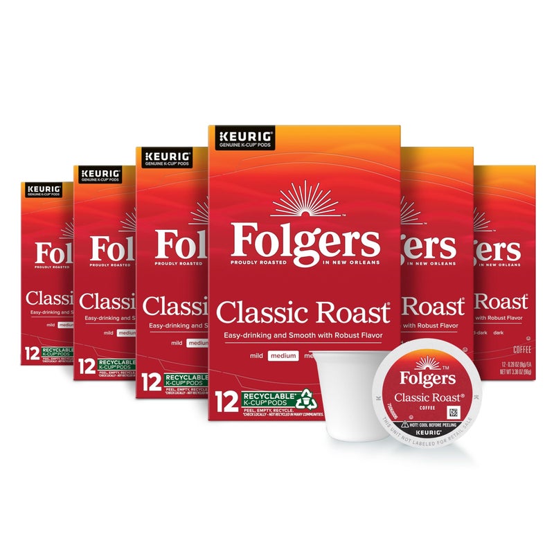 Folgers Classic Roast Medium Roast Coffee, 72 Keurig K-Cup Pods - Image 1