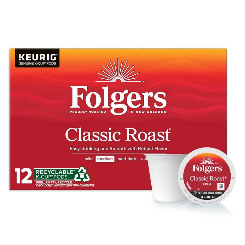 Folgers Classic Roast Medium Roast Coffee, 72 Keurig K-Cup Pods - Image 2