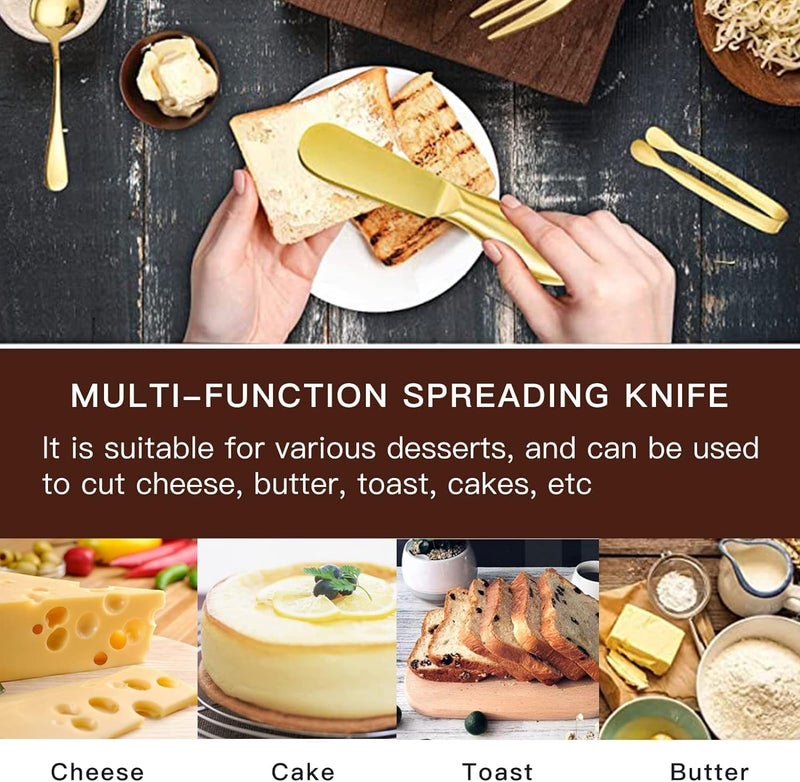 HSHQING Stainless Steel Butter Knife, 4Pcs Gold Applicator Set for Home Breakfast Use, Deluxe Sandwich Cream Cheese Condiment Knives - Image 2