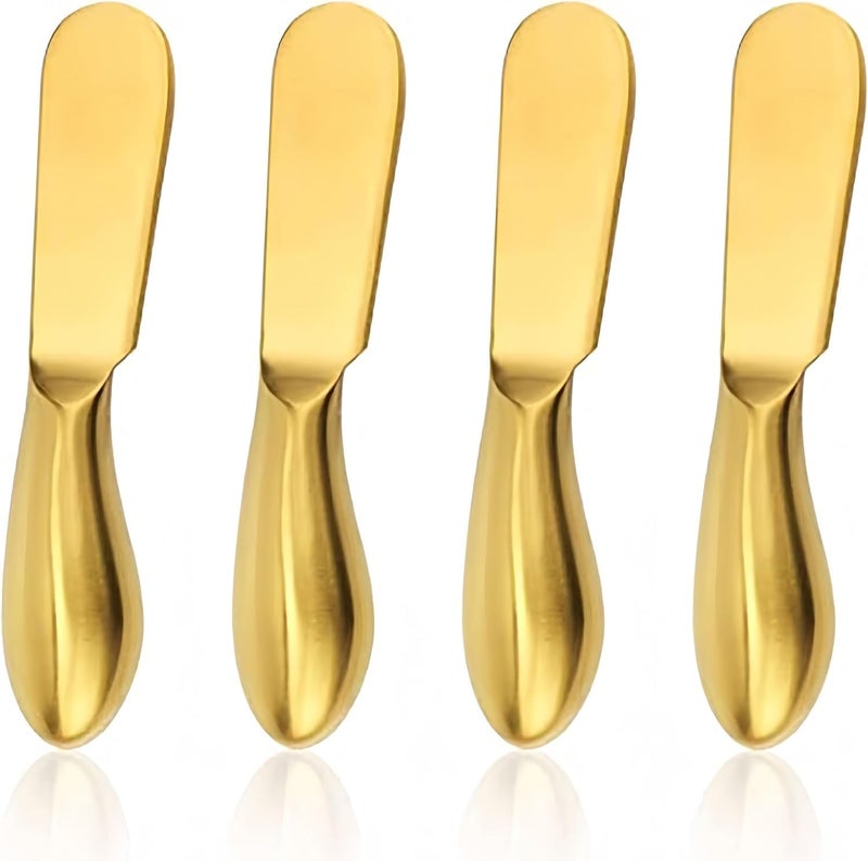 HSHQING Stainless Steel Butter Knife, 4Pcs Gold Applicator Set for Home Breakfast Use, Deluxe Sandwich Cream Cheese Condiment Knives - Image 1