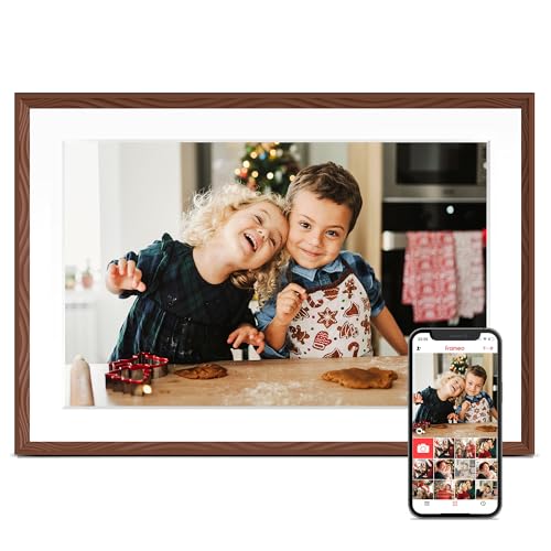 Pastigio Digital Picture Frame, 10.1'' Frameo Digital Frame Wifi, 32GB Memory, 1280*800 HD Touch Screen Digital Photo Frame, Wall Mountable, Share Instantly, Birthday Gifts for Women, Mom Gift, Chocolate Brown - Image 1