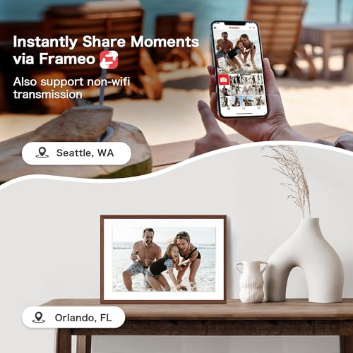 Pastigio Digital Picture Frame, 10.1'' Frameo Digital Frame Wifi, 32GB Memory, 1280*800 HD Touch Screen Digital Photo Frame, Wall Mountable, Share Instantly, Birthday Gifts for Women, Mom Gift, Chocolate Brown - Image 3
