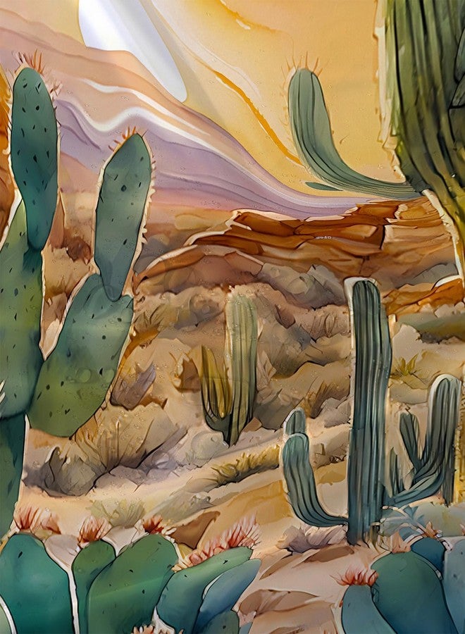 AILONEN Watercolor Cactus Shower Curtain,Orange Succulent Flower Waterproof Shower Curtains Set for Boys Kids Teens, 72" W*72" H Sunset Mountains Cactus Forest Shower Curtain - Image 4