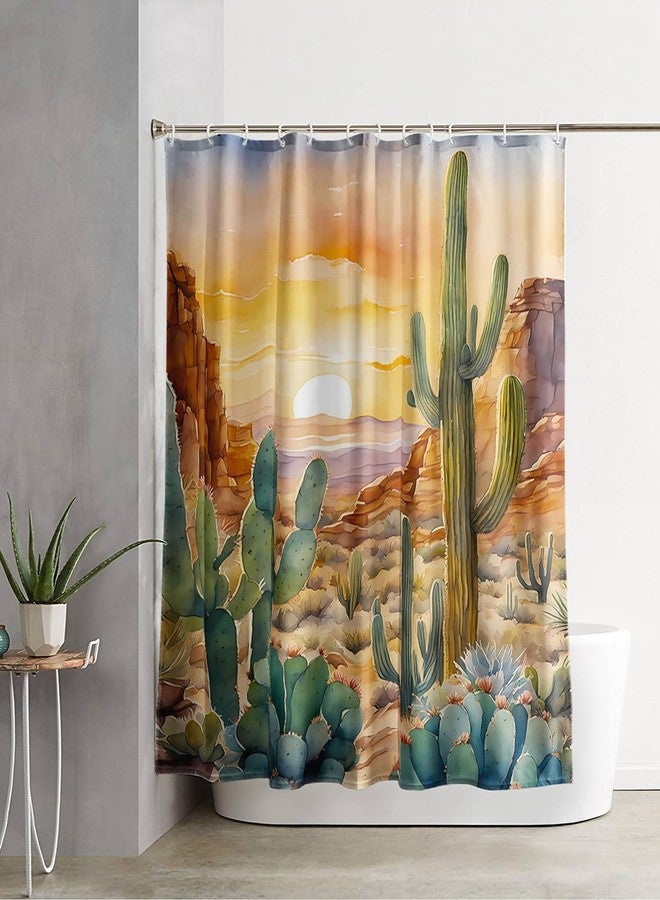 AILONEN Watercolor Cactus Shower Curtain,Orange Succulent Flower Waterproof Shower Curtains Set for Boys Kids Teens, 72" W*72" H Sunset Mountains Cactus Forest Shower Curtain - Image 5