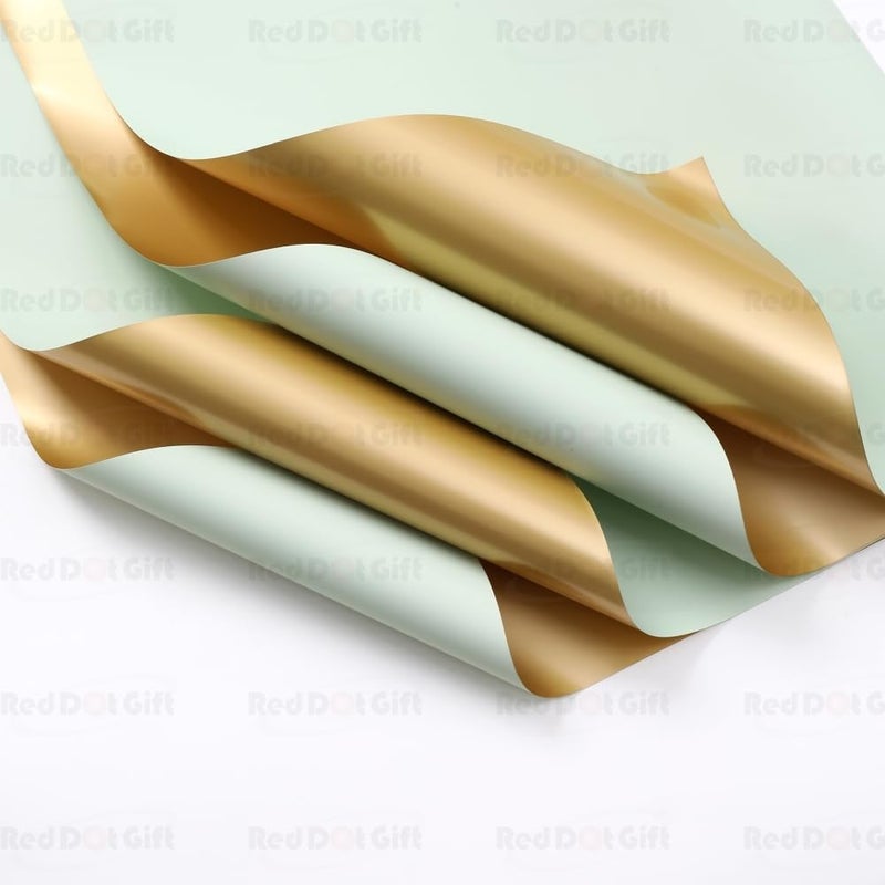 Red Dot Gift Pack of 20 Sheets Wrapping Paper 57x57cm, Double Face Flower Wrap Paper Waterproof Floral Bouquet Packing Paper (G-08# LIGHT GREEN + GOLD) - Image 5