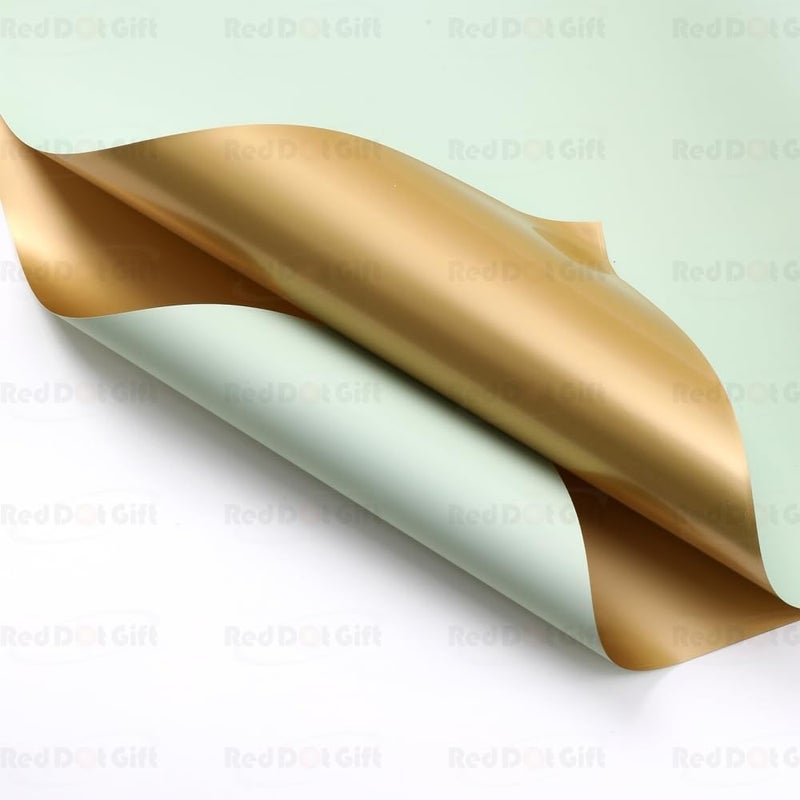Red Dot Gift Pack of 20 Sheets Wrapping Paper 57x57cm, Double Face Flower Wrap Paper Waterproof Floral Bouquet Packing Paper (G-08# LIGHT GREEN + GOLD) - Image 3