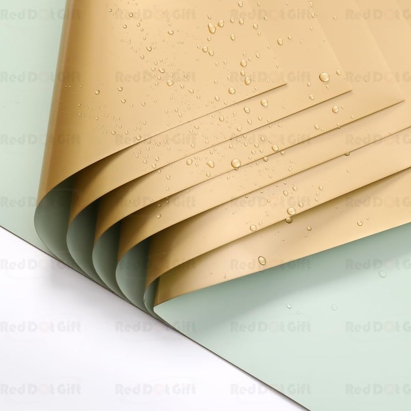 Red Dot Gift Pack of 20 Sheets Wrapping Paper 57x57cm, Double Face Flower Wrap Paper Waterproof Floral Bouquet Packing Paper (G-08# LIGHT GREEN + GOLD) - Image 4