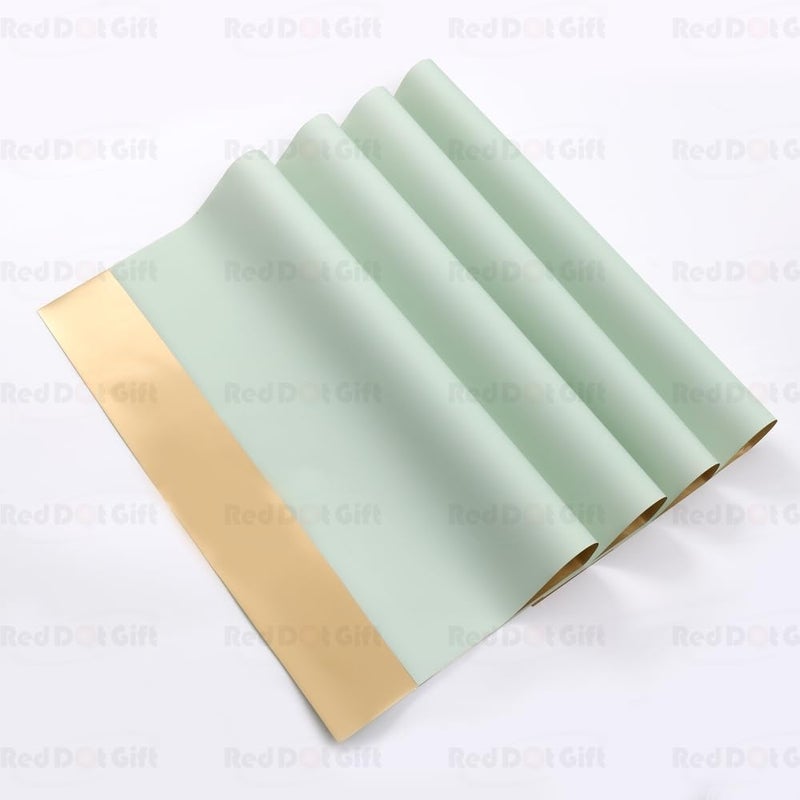 Red Dot Gift Pack of 20 Sheets Wrapping Paper 57x57cm, Double Face Flower Wrap Paper Waterproof Floral Bouquet Packing Paper (G-08# LIGHT GREEN + GOLD) - Image 2