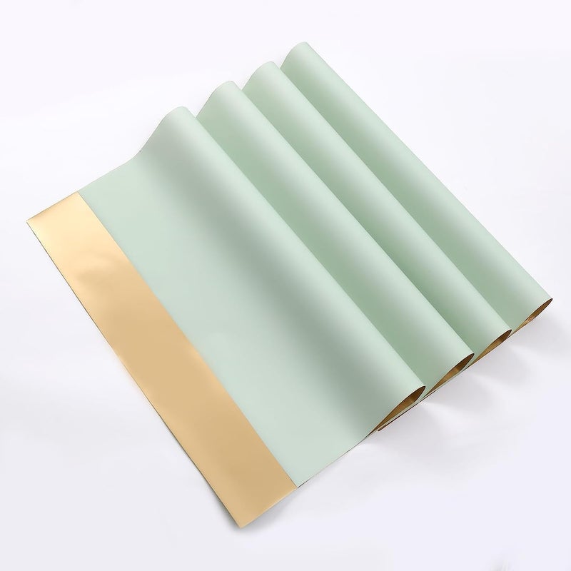 Red Dot Gift Pack of 20 Sheets Wrapping Paper 57x57cm, Double Face Flower Wrap Paper Waterproof Floral Bouquet Packing Paper (G-08# LIGHT GREEN + GOLD) - Image 1