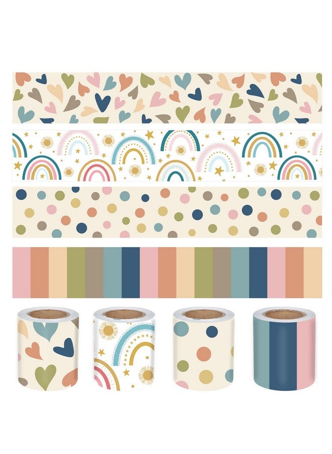 peony man 131Ft Boho Bulletin Board Borders Bulletin Classroom Rainbow Hearts Border Trims Boho Colorful Straight Borders Stickers For Classroom Decor School Blackboard Desk - Image 1