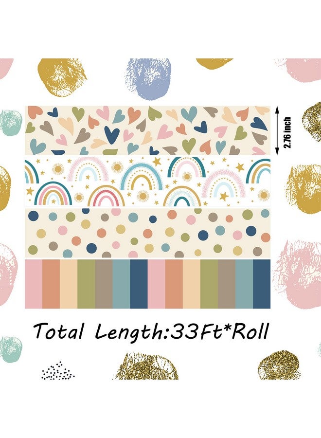 peony man 131Ft Boho Bulletin Board Borders Bulletin Classroom Rainbow Hearts Border Trims Boho Colorful Straight Borders Stickers For Classroom Decor School Blackboard Desk - Image 2