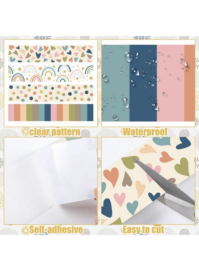 peony man 131Ft Boho Bulletin Board Borders Bulletin Classroom Rainbow Hearts Border Trims Boho Colorful Straight Borders Stickers For Classroom Decor School Blackboard Desk - Image 3