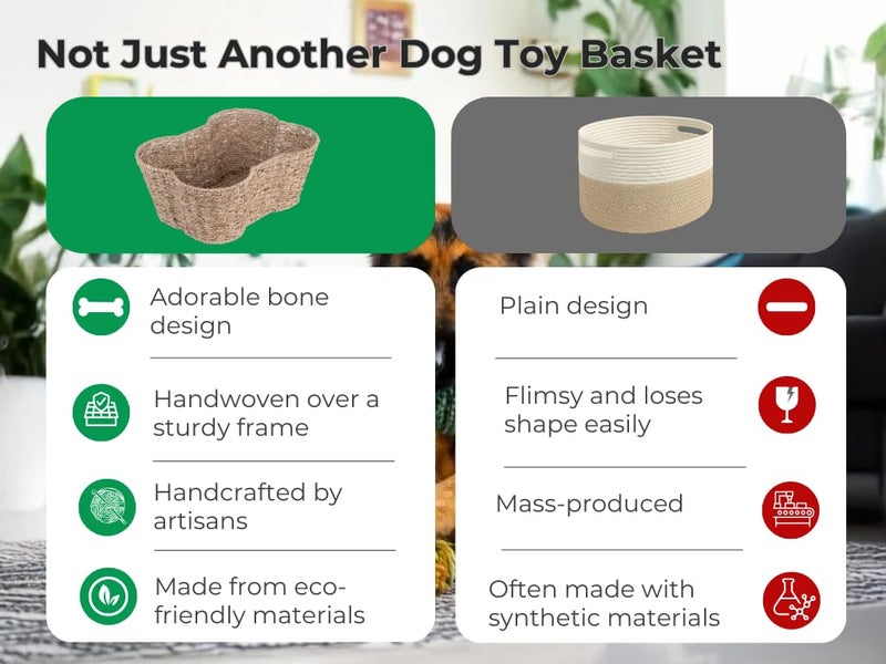 OtterPets Dog Toy Basket, Bone Shaped Dog Toy Bin, Handmade Pet Organizer And Storage, Toy Box for Cats, (17x13 Seagrass) - Image 5