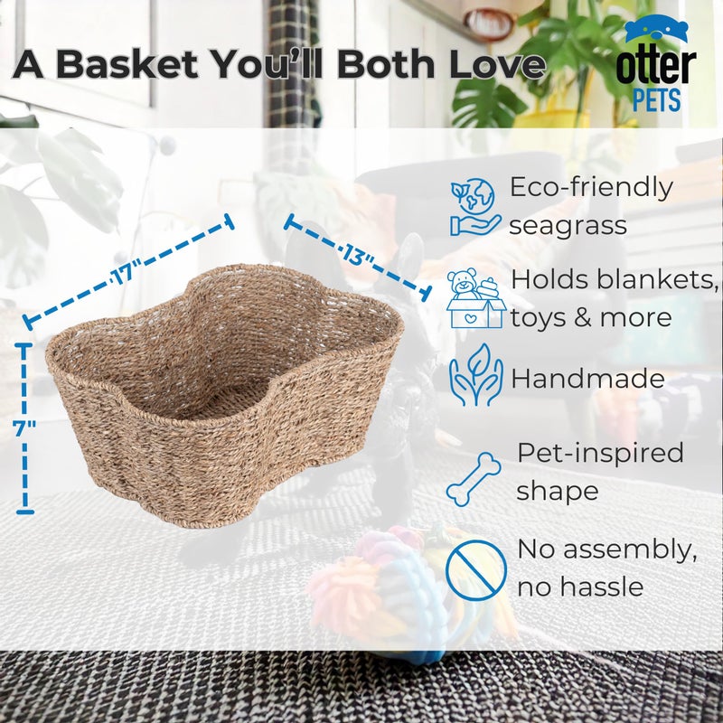 OtterPets Dog Toy Basket, Bone Shaped Dog Toy Bin, Handmade Pet Organizer And Storage, Toy Box for Cats, (17x13 Seagrass) - Image 2