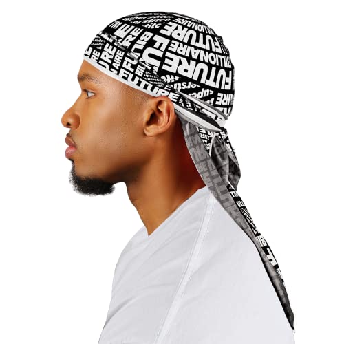Superstitch Supersilky Ultra Silky Durag x Wavebuilder | 30+ Styles Premium Designer Durags for Men | 360 Waves |Black and White Future Billionaire (Zodiac) - Image 5