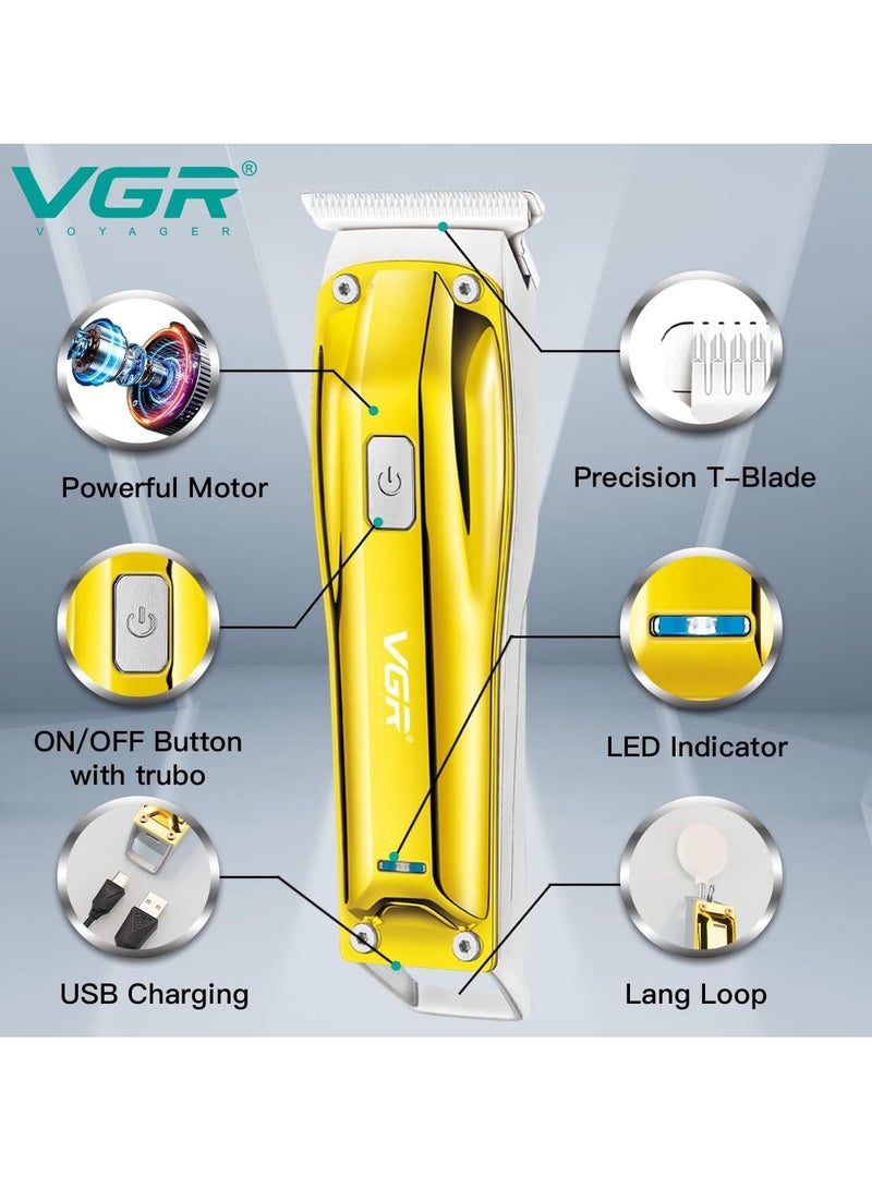 VGR V-955 Professional Rechargeable Hair Trimmer with Stainless steel Blades Gold - Image 2